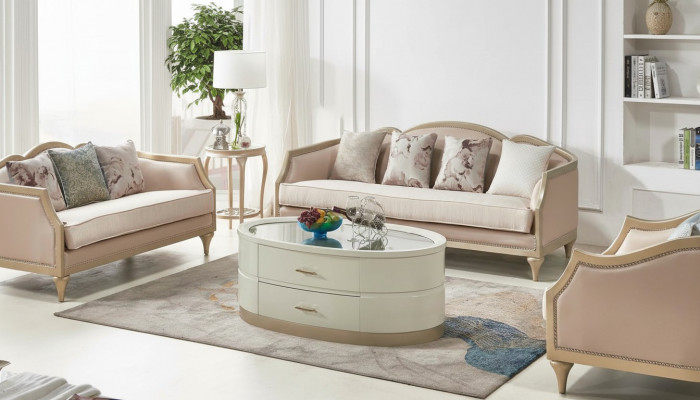 Crème Couchtisch Ovaler Wunnzëmmer Dësch Glasdësch Couchtischen Miwwelen
