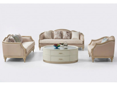 Crème Couchtisch Ovaler Wunnzëmmer Dësch Glasdësch Couchtischen Miwwelen