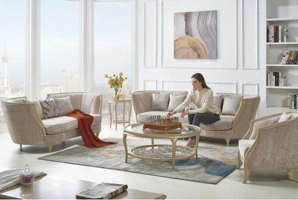 Hotelmiwwel Ariichtung Canapégrupp Stoff Sofa Klassesch Couch 321