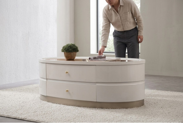 Kaffisdësch Niewendëscher Wunnzëmmer Holz Couchtisch Design Wäiss