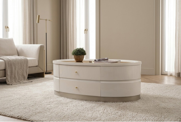 Kaffisdësch Niewendëscher Wunnzëmmer Holz Couchtisch Design Wäiss