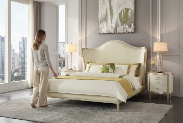 Modern Schlofzëmmer-Set mat Duebelbett an Nuetsdëscher