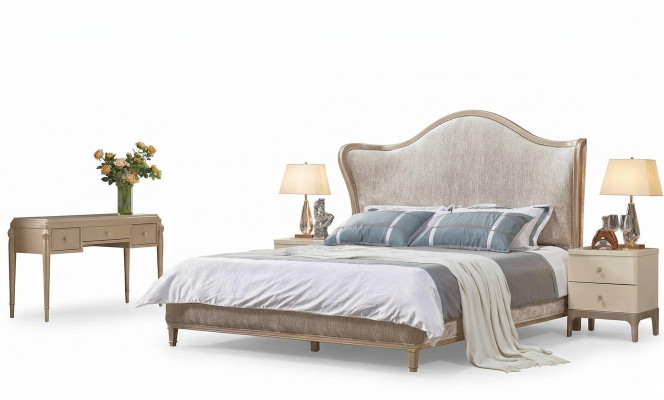 Luxus Modern Bett 2x Nuetsdëscher Better Holz Bettgestell Schlofkummer Sëlwer Nei