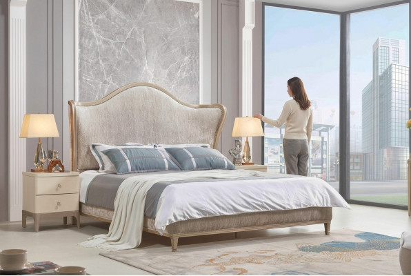 Design Luxus Duebel Sëlwer Better Miwwelen Schlofzëmmer Bett Polster Stoff Textil