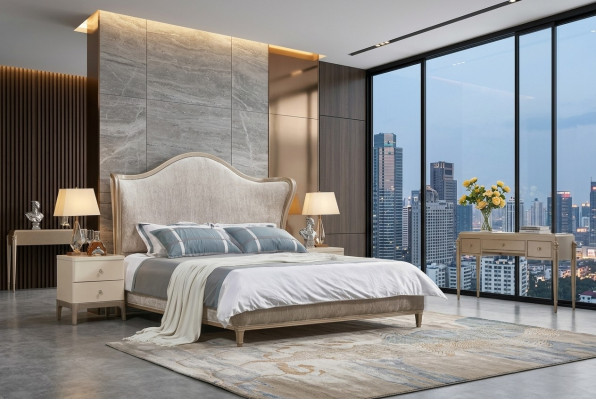 Design Luxus Duebel Sëlwer Better Miwwelen Schlofzëmmer Bett Polster Stoff Textil