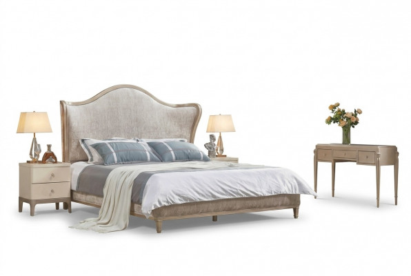Design Luxus Duebel Sëlwer Better Miwwelen Schlofzëmmer Bett Polster Stoff Textil