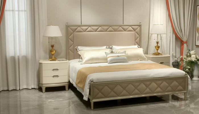 Schlofzëmmer Bett Këssen Design Miwwelen Luxus Duebel Beige Better Lieder