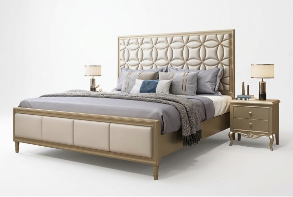 Bett Betten Duebelbett Schlofkummer Konschtléder Gestofféiert Beige Duebelbetter Neit
