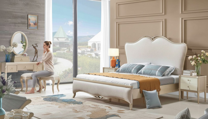 Bett Këssen Design Luxus Duebel Better Wäiss 180x200cm Schlofkummer Miwwelen Nei