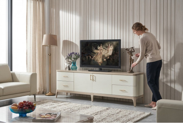 TV Schaf Lowboard Miwwelen Schief Sall Sideboard Wäiss Kommod Sideboards