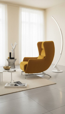 Sëtz Sesselleefstel Design Giel Stoff Wunnzëmmer Miwwelen Ousensëtz Prianera