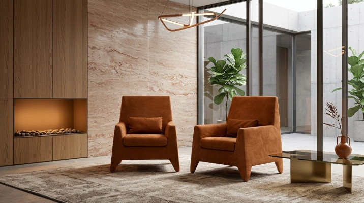 Sesselleffer Modernen Design Wunnzëmmer Gepolstert Einsëtzeger Textil Braun Stil Luxus