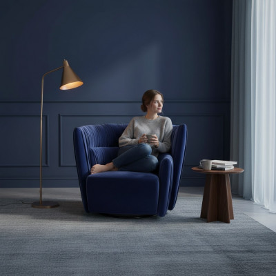 Sëtzeng Eenstëtz Italieneschen Stil Polster Holz Textil Prianera Luxus Blo