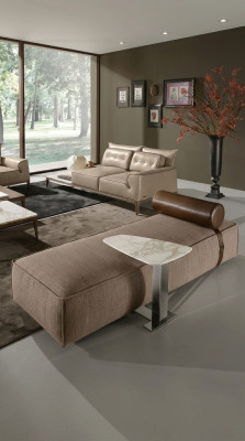 Luxus Chaiselongue Stoff Wunnzëmmer Design Canapé Braun Miwwelen Couchen Prianera
