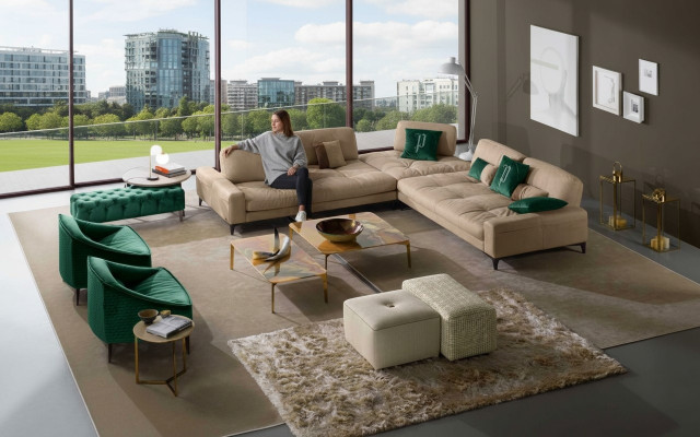 Lieder L-Form Luxus Canapéen Canapéen Eck Ecksofa Couch Italienesch Miwwelen