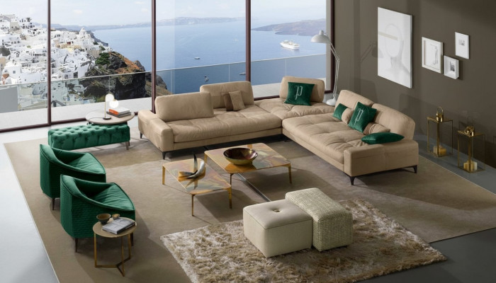 Lieder L-Form Luxus Canapéen Canapéen Eck Ecksofa Couch Italienesch Miwwelen