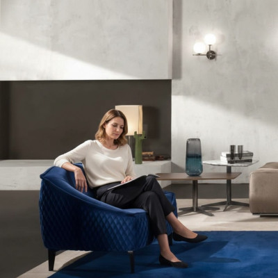 Still Sëtzmiwwel Modern Stoff Lounge Textil Luxus Sëtz Relax Miwwel Blo Prianera