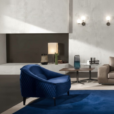 Still Sëtzmiwwel Modern Stoff Lounge Textil Luxus Sëtz Relax Miwwel Blo Prianera