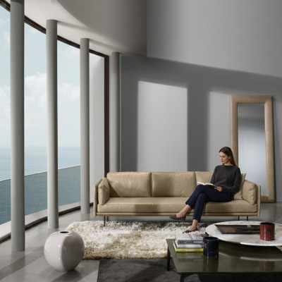 Luxus dräisëtzege Prianera Canapé Relax Polster Miwwelen Beige Canapéen Sofas Lieder.
