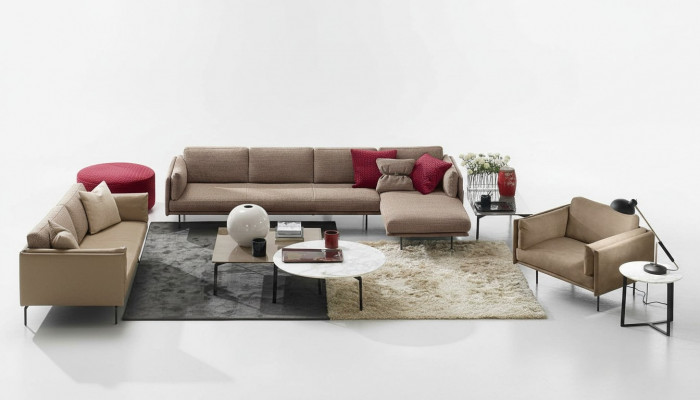 Braune Eck-Couch an L-Form Design Polster Modern Textil Wunnzëmmer