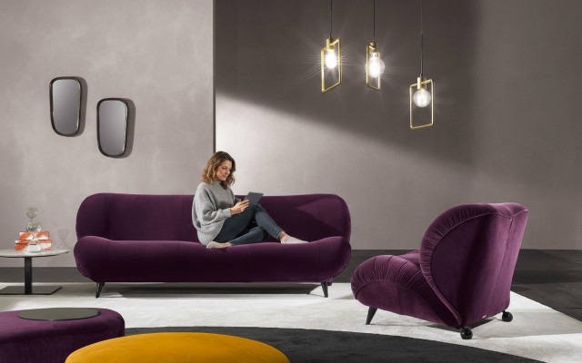 Grupp Set Sofa Garnitur 3+1 Setzer 2tlg. Miwwelen Sofas Still Luxus Sëtz Violett Nei