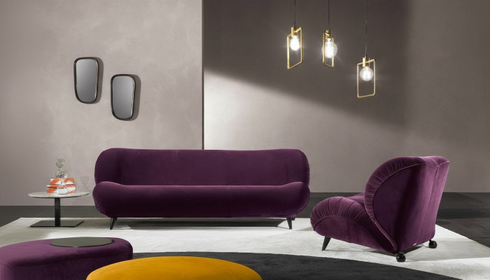Grupp Set Sofa Garnitur 3+1 Setzer 2tlg. Miwwelen Sofas Still Luxus Sëtz Violett Nei