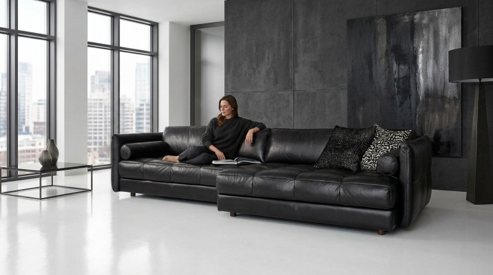 Modern Canapé Luxus Ecksofa Polstermöbel Wunnzëmmer L-Form Design Schwaarz Lieder