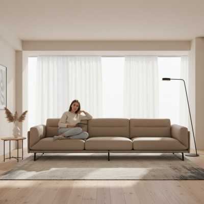 Sofa 4 Sëtzer Lieder Sofas Luxus Design Couch Beige Luxus Polster Véiersëtzer xxl