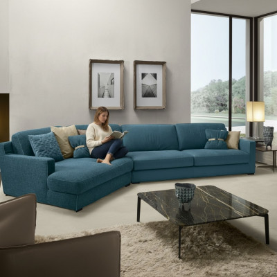 Design Canapé L-Form Polster Couch Wunnzëmmer Miwwelen Eckcanapé Textil Blo.