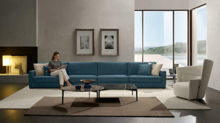 Sofa 4-Sëtz Polstersofa Lieder Sofen Design Italienesch Miwwelen Blo