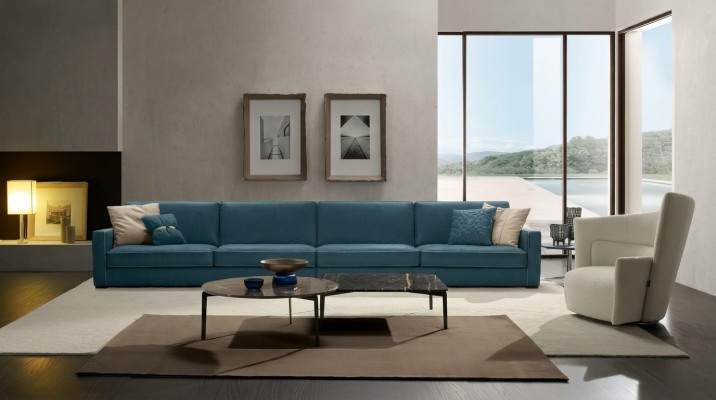 Sofa 4-Sëtz Polstersofa Lieder Sofen Design Italienesch Miwwelen Blo
