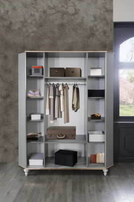 Kannerzëmmer Design Set Bett Nuetsdësch Kommode Kleederschaf 4 Stéck.