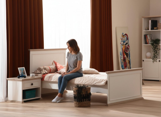 Bett Eenzelbett Nuetsschrëff Schlofzëmmer 2-deellech Modern Luxus Miwwelen Nei