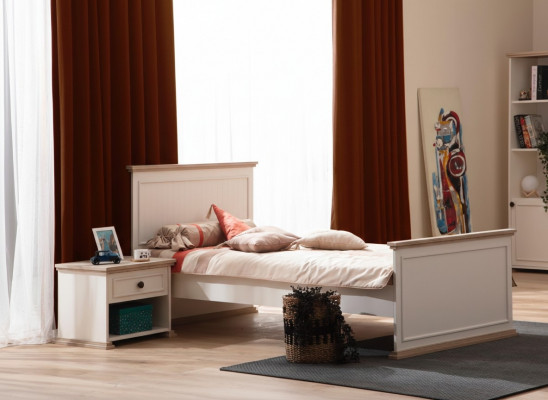 Bett Eenzelbett Nuetsschrëff Schlofzëmmer 2-deellech Modern Luxus Miwwelen Nei