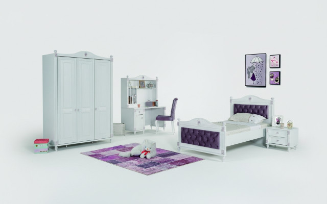 Kannerzëmmer Set Miwwelen Bett Nuetsdësch Kleederschaf Miwwelen Set 4-Deeler