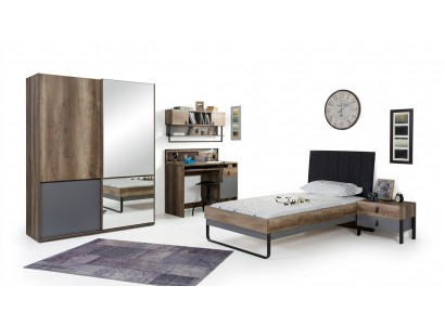 Modern Jugendzëmmer Set Bett Nuetsdësch Dësch Schlofzëmmer Wandregal 6 Stéck.