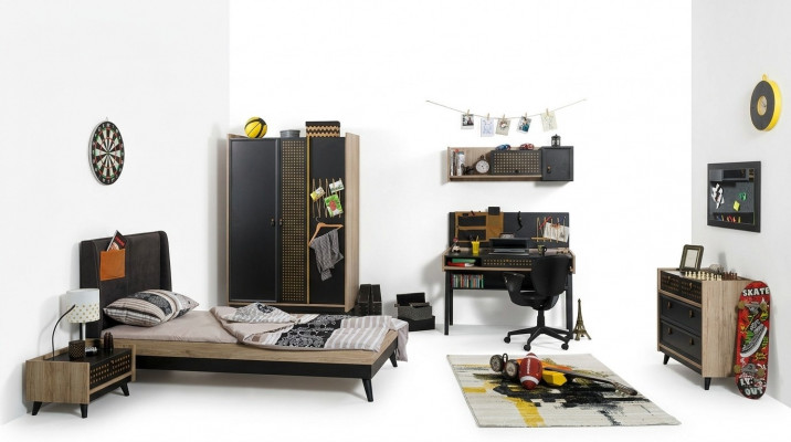 Kannerzëmmer Set Bett Nuetsdësch Kleederschaf Kommode Schlofzëmmer 6tlg.