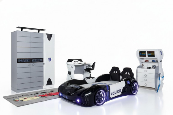 Kannerzëmmer Jugendzëmmer Set Autobett Schaf Schreifdësch 4-Deeler Set