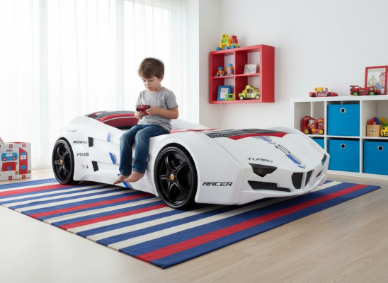 Rennauto-Bett mat Matratz Autobett Kannerzëmmer Better Miwwelen Nei