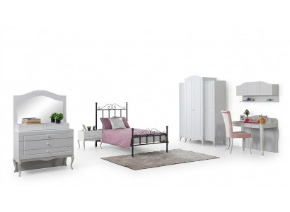 Design Mädchen Jugendzimmer  Set Bett Nachttisch Kleiderschrank 6tlg.