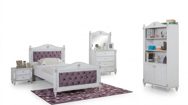 Design Jugendzëmmer Set Bett Nuetsdësch Komoud Komplett 4 Deeler.