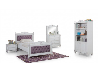 Design Jugendzëmmer Set Bett Nuetsdësch Komoud Komplett 4 Deeler.