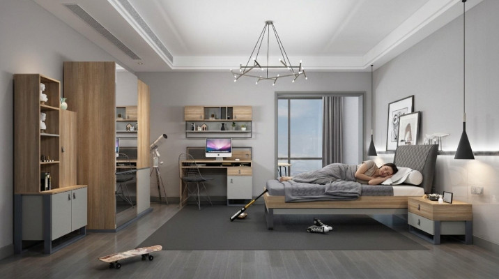 Jugendzëmmer Set Bett Kleederschaf Kanner Schlofzëmmer Nei 5tlg.Set
