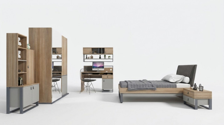 Jugendzëmmer Set Bett Kleederschaf Kanner Schlofzëmmer Nei 5tlg.Set