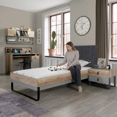 Designer Jugendzëmmer Schlofzëmmer Bett Nuetsdësch Schreifdësch 3-teileg.