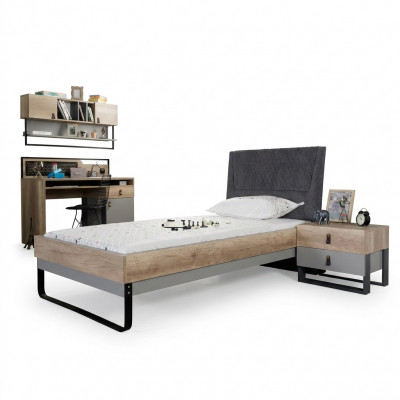 Designer Jugendzëmmer Schlofzëmmer Bett Nuetsdësch Schreifdësch 3-teileg.