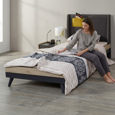 Bett Holz Better Bettgestell Jugendzëmmer Kannerzëmmer Schwaarz Eenzelbett