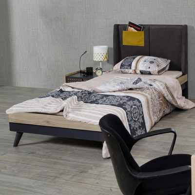 Bett Holz Better Bettgestell Jugendzëmmer Kannerzëmmer Schwaarz Eenzelbett