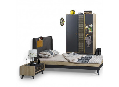 Designer Kannerzëmmer Schlofzëmmer Nuechtisch Bett Kleederschaf 3-delig