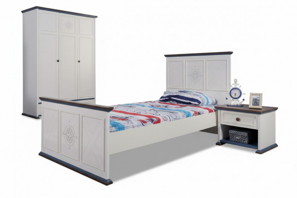 Jugendzëmmer Bett Nuetsdësch Miwwelen Kleederschaf Komplett 3 Deeler.